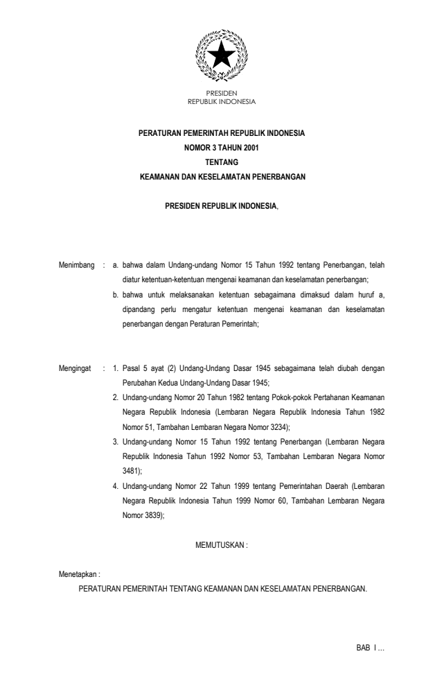 Peraturan Pemerintah Nomor 3 Tahun 2001