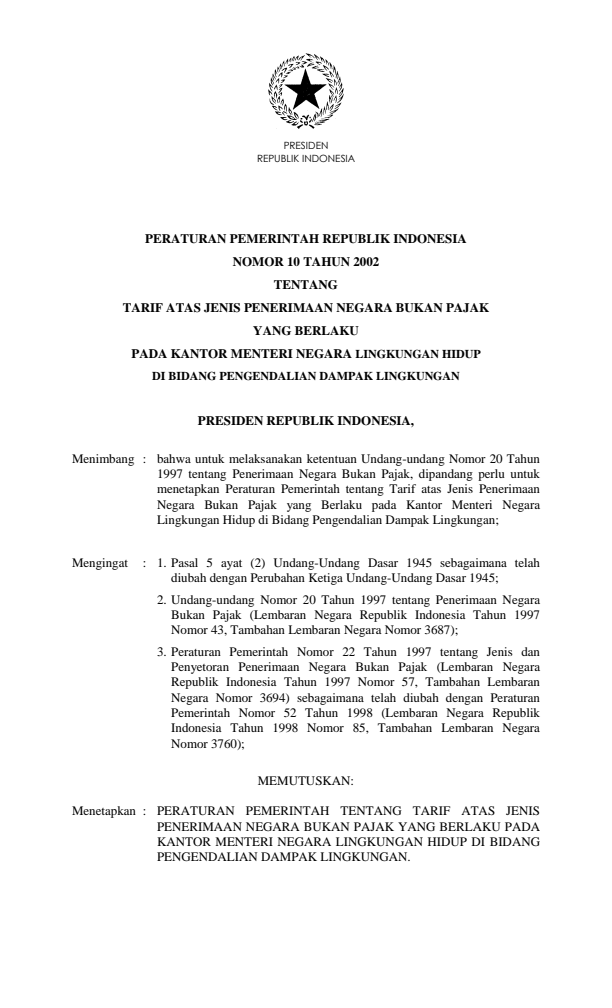 Peraturan Pemerintah Nomor 10 Tahun 2002