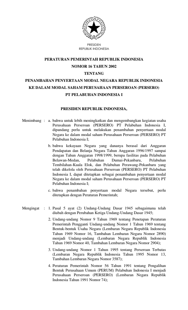 Peraturan Pemerintah Nomor 16 Tahun 2002