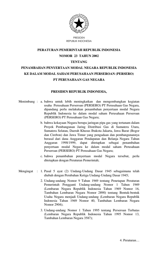 Peraturan Pemerintah Nomor 23 Tahun 2002