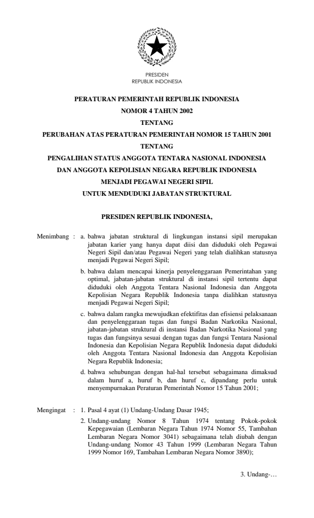 Peraturan Pemerintah Nomor 4 Tahun 2002