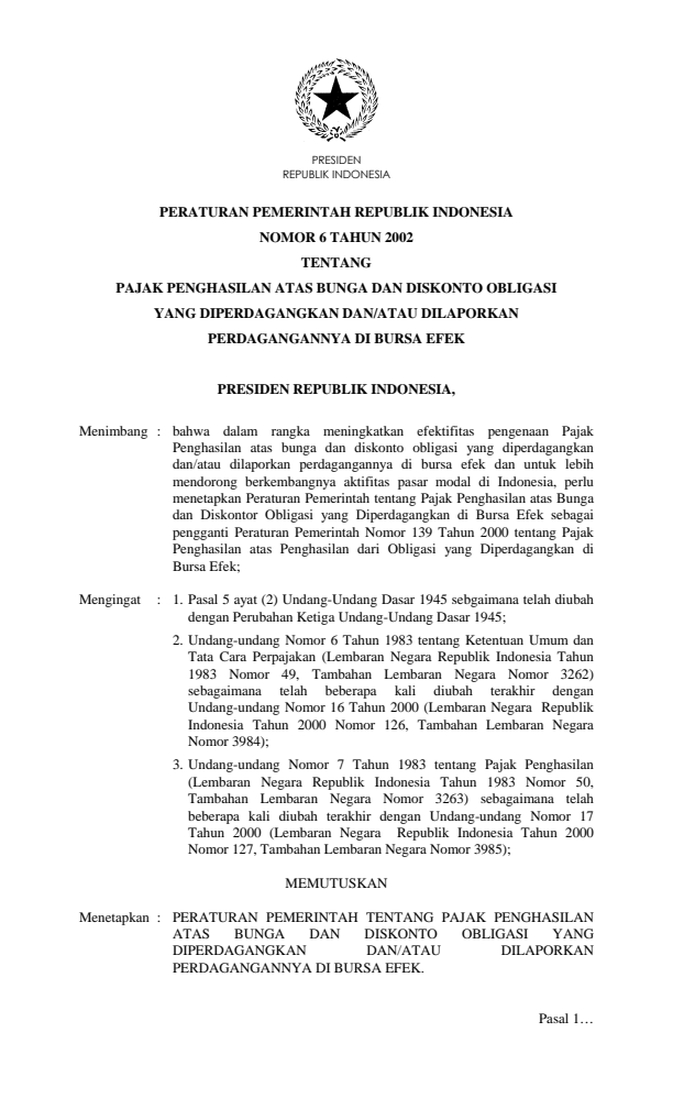 Peraturan Pemerintah Nomor 6 Tahun 2002