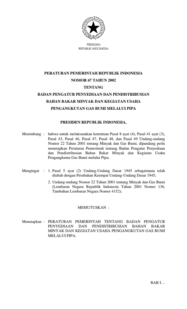 Peraturan Pemerintah Nomor 67 Tahun 2002