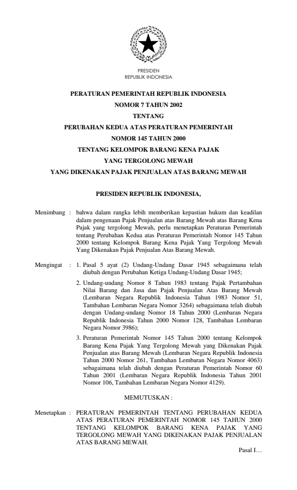 Peraturan Pemerintah Nomor 7 Tahun 2002