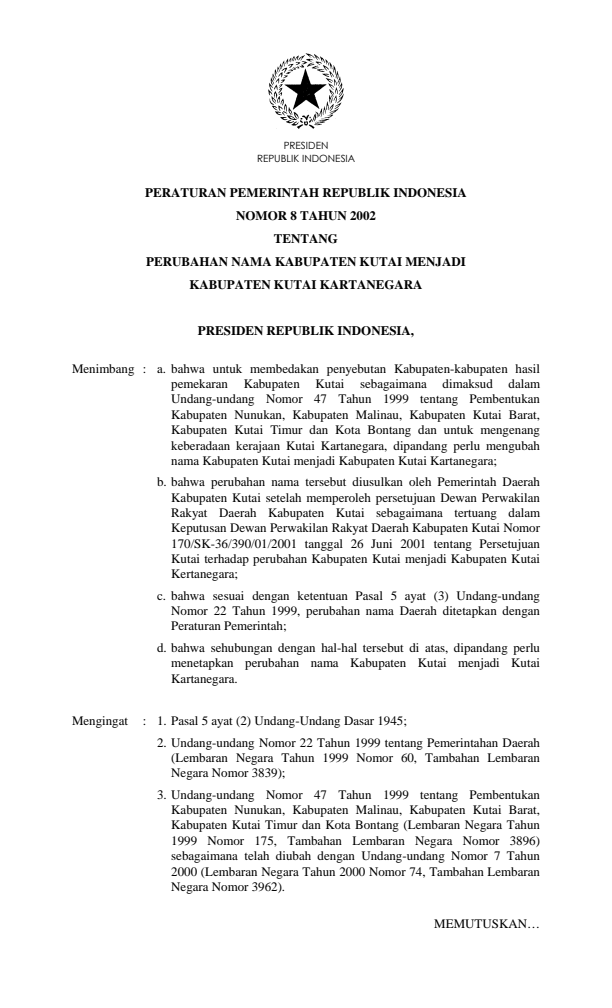 Peraturan Pemerintah Nomor 8 Tahun 2002