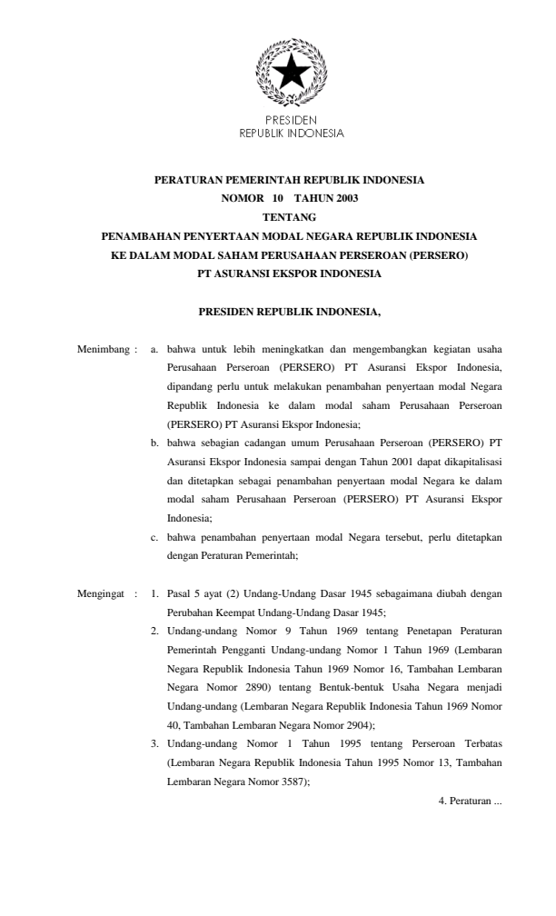 Peraturan Pemerintah Nomor 10 Tahun 2003