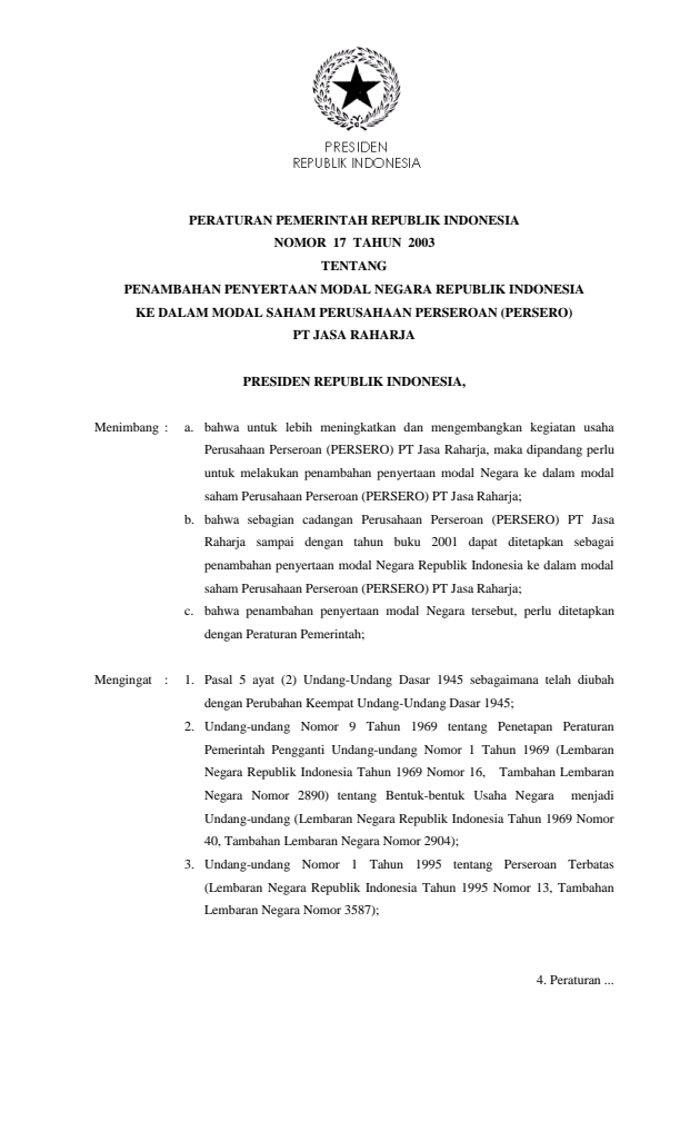 Peraturan Pemerintah Nomor 17 Tahun 2003