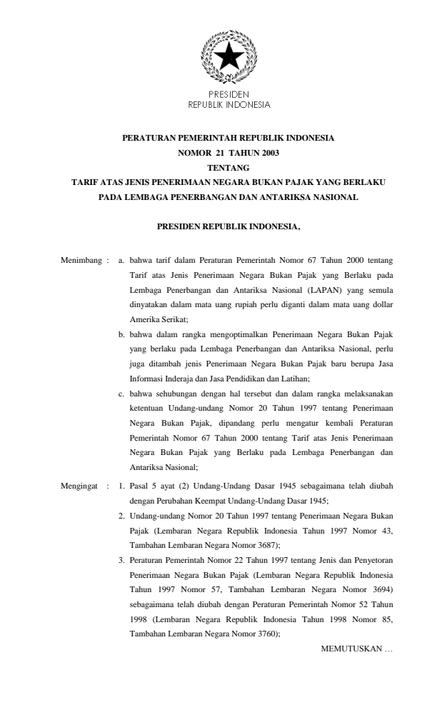 Peraturan Pemerintah Nomor 21 Tahun 2003