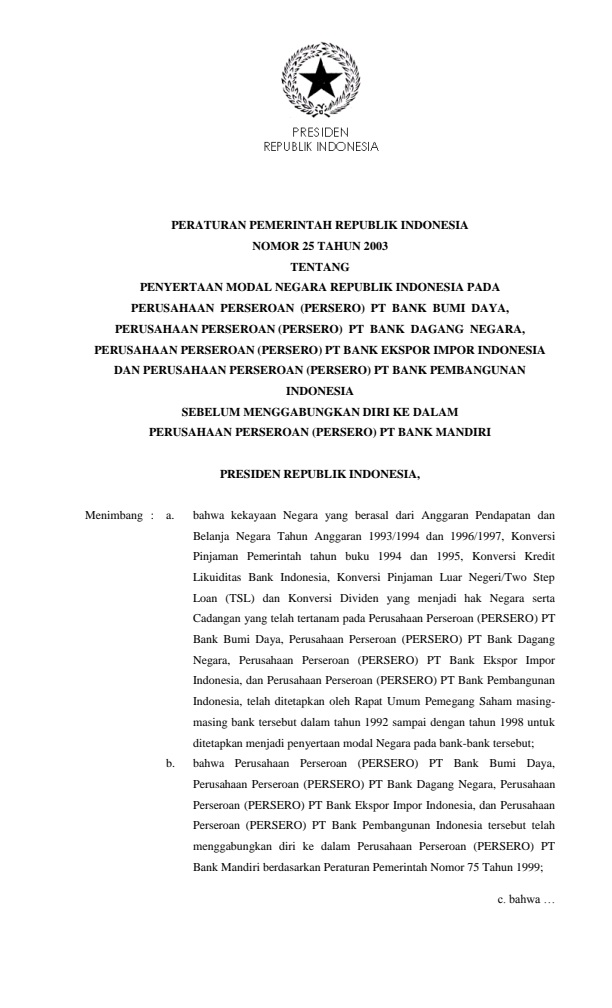 Peraturan Pemerintah Nomor 25 Tahun 2003