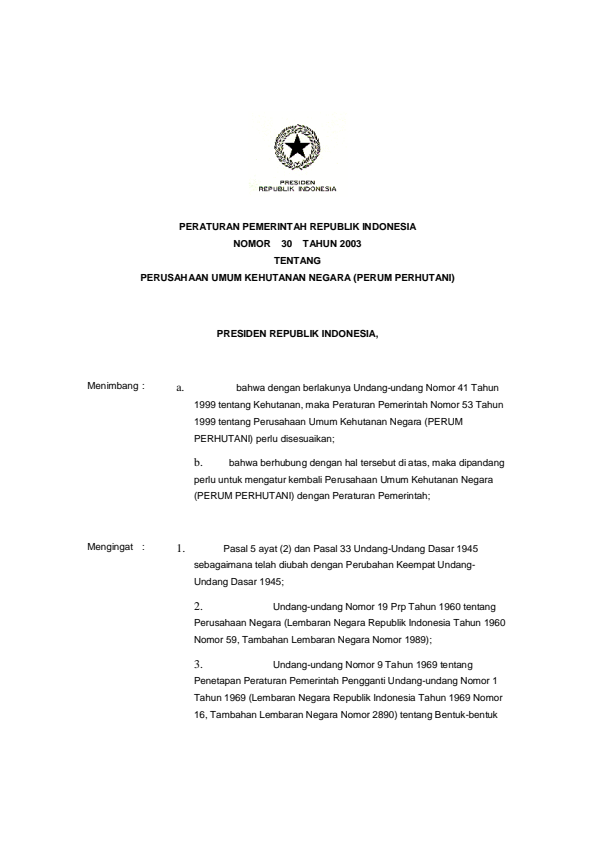 Peraturan Pemerintah Nomor 30 Tahun 2003