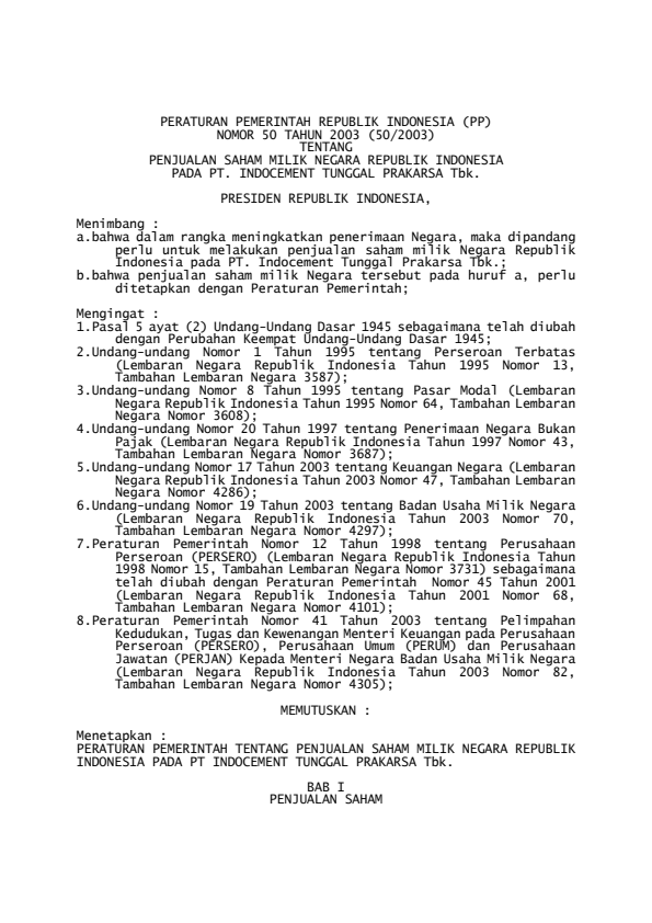 Peraturan Pemerintah Nomor 50 Tahun 2003