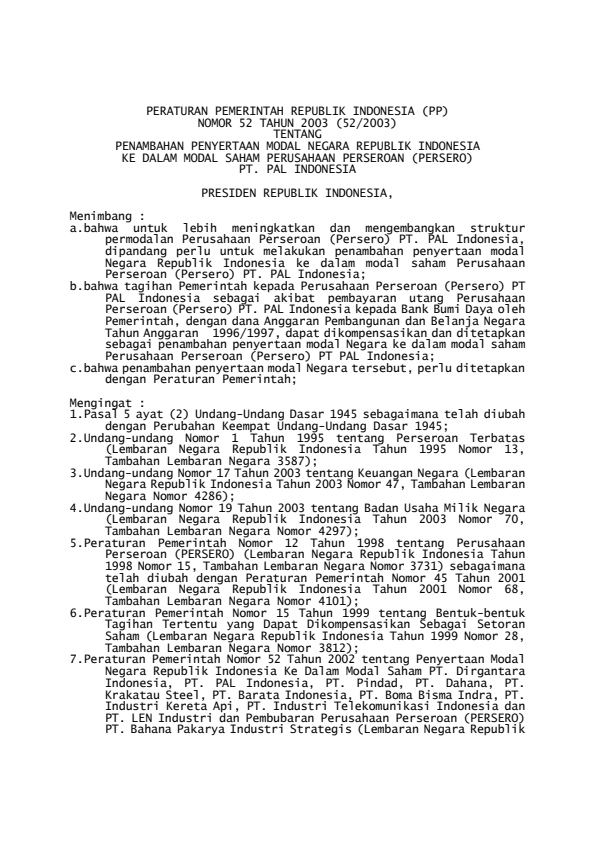 Peraturan Pemerintah Nomor 52 Tahun 2003
