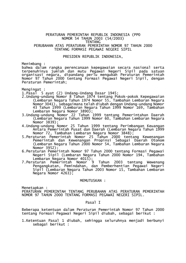 Peraturan Pemerintah Nomor 54 Tahun 2003