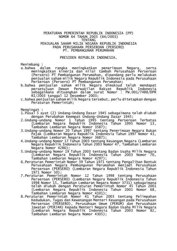 Peraturan Pemerintah Nomor 64 Tahun 2003