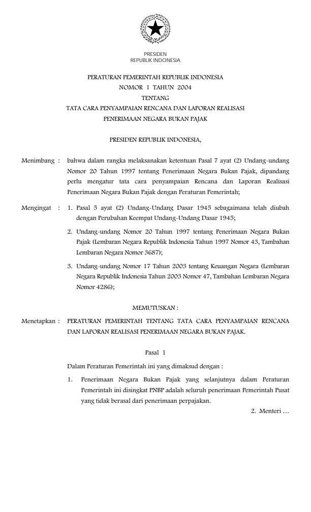 Peraturan Pemerintah Nomor 1 Tahun 2004