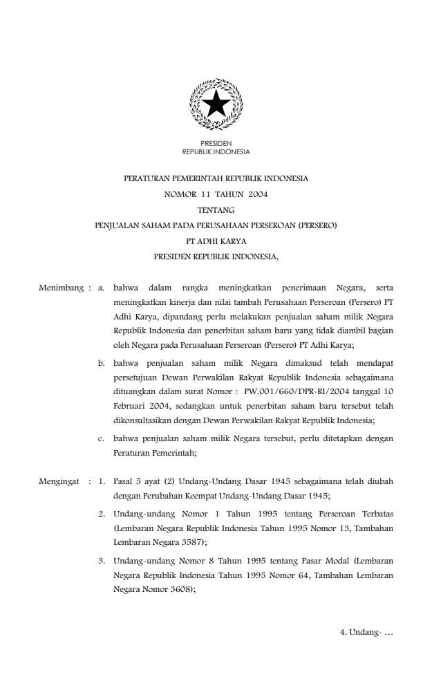 Peraturan Pemerintah Nomor 11 Tahun 2004