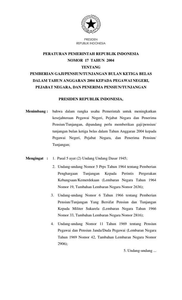 Peraturan Pemerintah Nomor 17 Tahun 2004