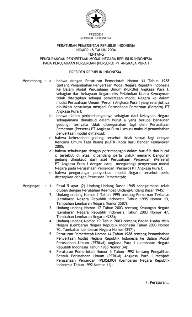 Peraturan Pemerintah Nomor 18 Tahun 2004