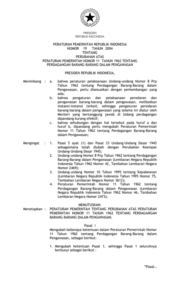 Peraturan Pemerintah Nomor 19 Tahun 2004