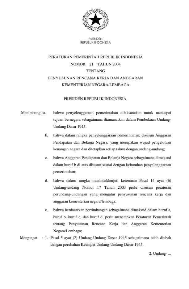 Peraturan Pemerintah Nomor 21 Tahun 2004