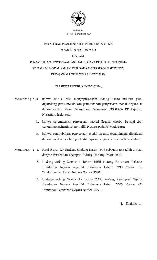 Peraturan Pemerintah Nomor 3 Tahun 2004