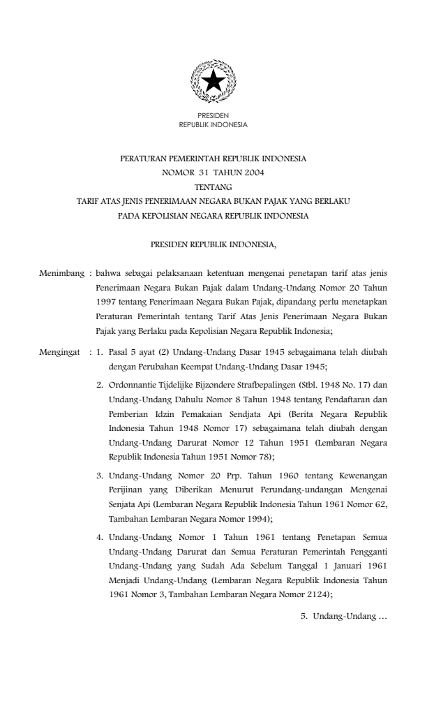 Peraturan Pemerintah Nomor 31 Tahun 2004