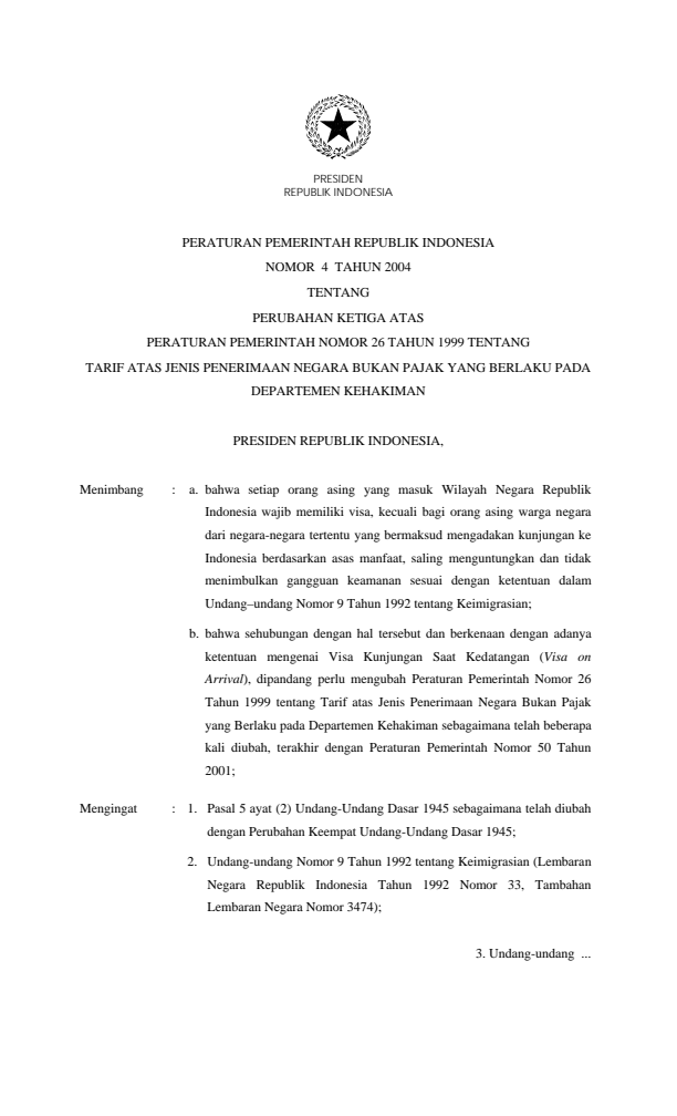 Peraturan Pemerintah Nomor 4 Tahun 2004