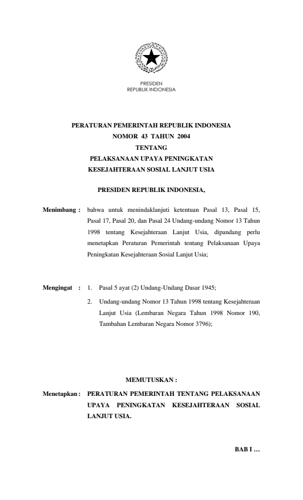 Peraturan Pemerintah Nomor 43 Tahun 2004