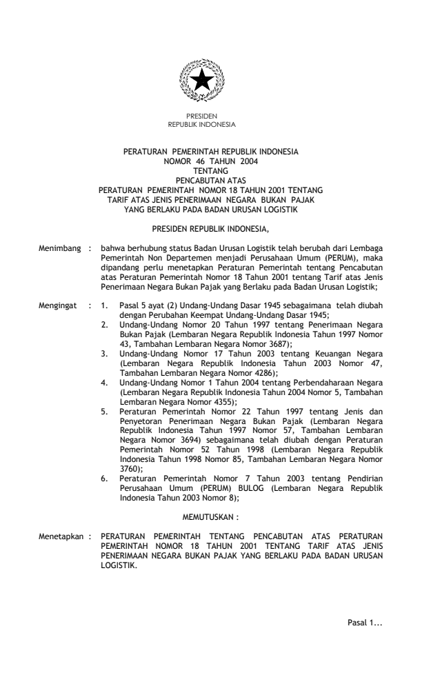 Peraturan Pemerintah Nomor 46 Tahun 2004