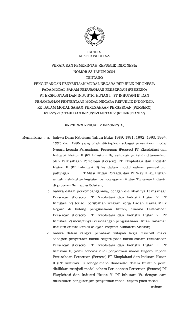 Peraturan Pemerintah Nomor 53 Tahun 2004