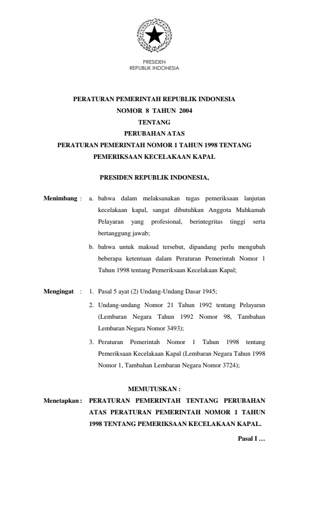 Peraturan Pemerintah Nomor 8 Tahun 2004