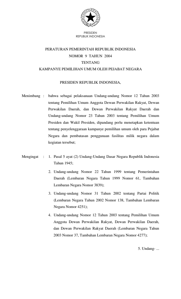 Peraturan Pemerintah Nomor 9 Tahun 2004