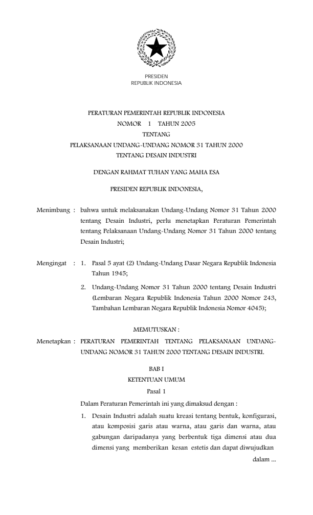 Peraturan Pemerintah Nomor 1 Tahun 2005