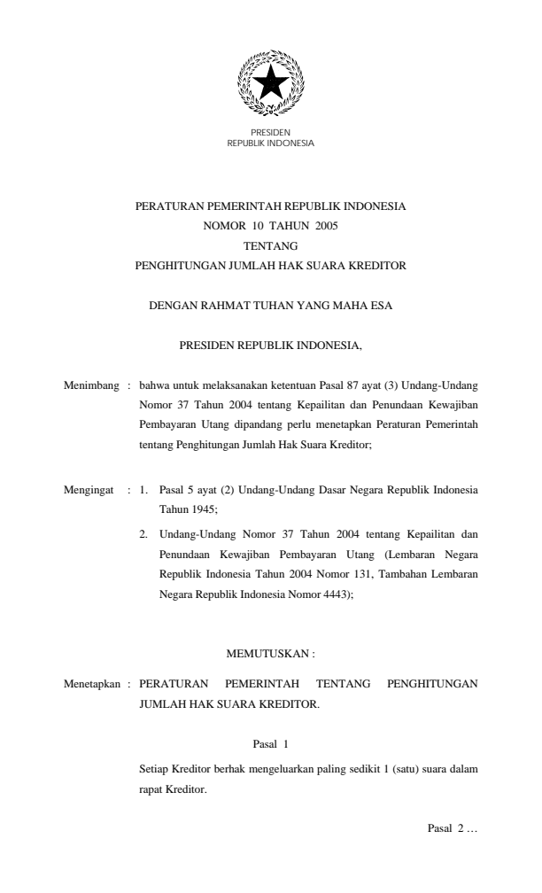 Peraturan Pemerintah Nomor 10 Tahun 2005