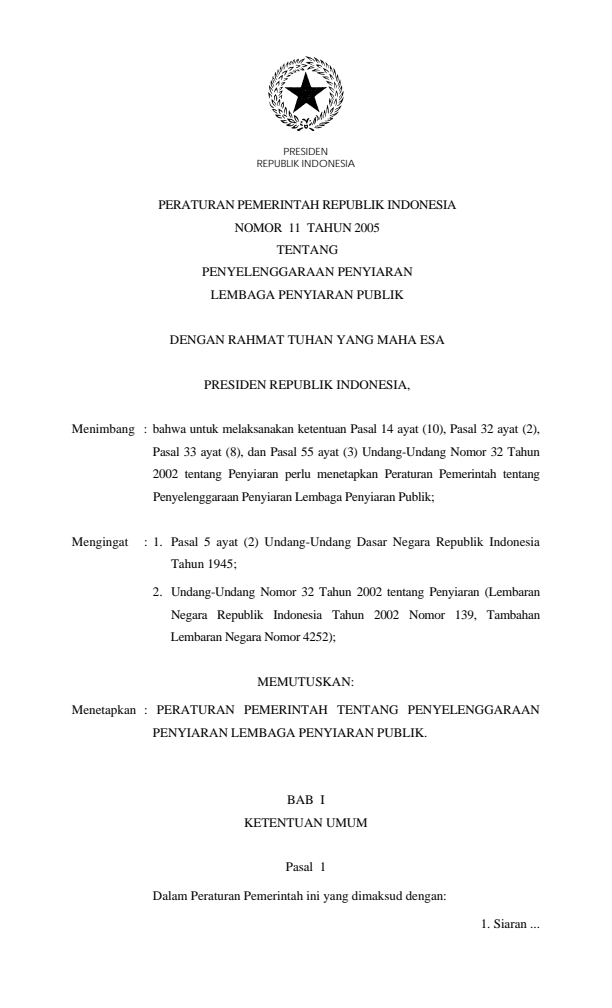 Peraturan Pemerintah Nomor 11 Tahun 2005