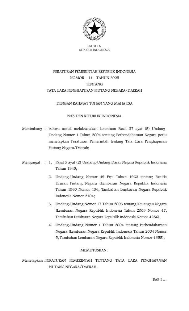 Peraturan Pemerintah Nomor 14 Tahun 2005