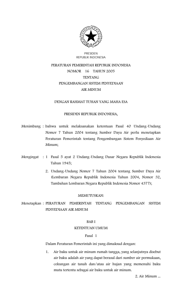 Peraturan Pemerintah Nomor 16 Tahun 2005