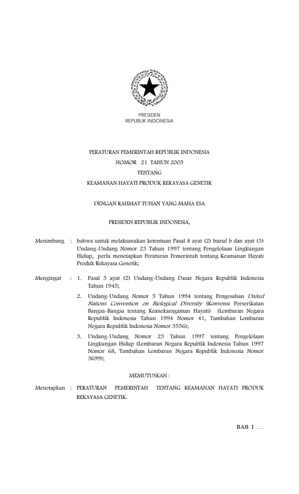 Peraturan Pemerintah Nomor 21 Tahun 2005