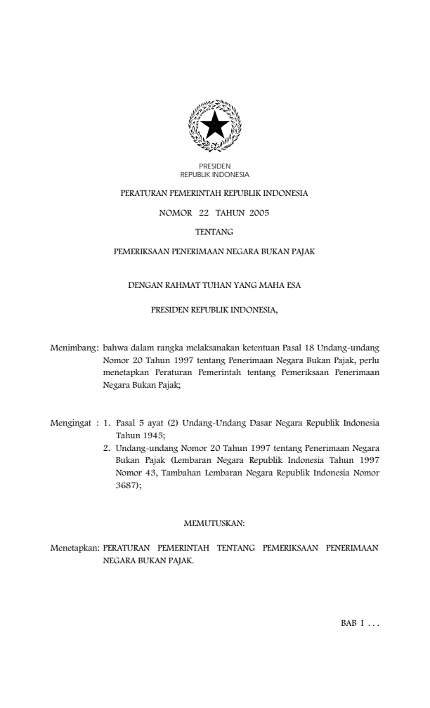 Peraturan Pemerintah Nomor 22 Tahun 2005