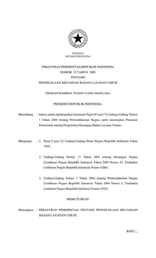 Peraturan Pemerintah Nomor 23 Tahun 2005