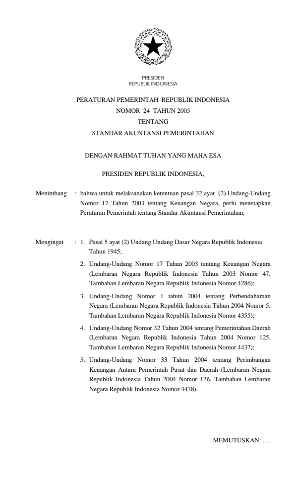 Peraturan Pemerintah Nomor 24 Tahun 2005