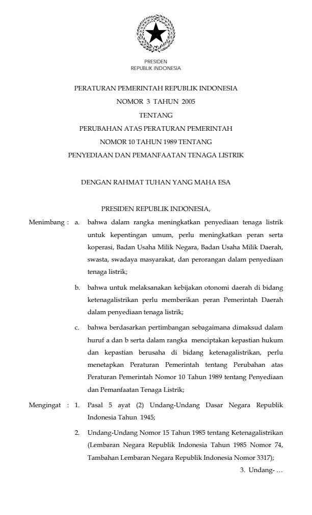 Peraturan Pemerintah Nomor 3 Tahun 2005