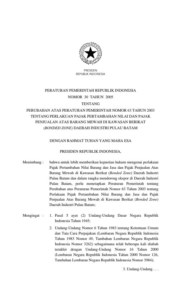 Peraturan Pemerintah Nomor 30 Tahun 2005