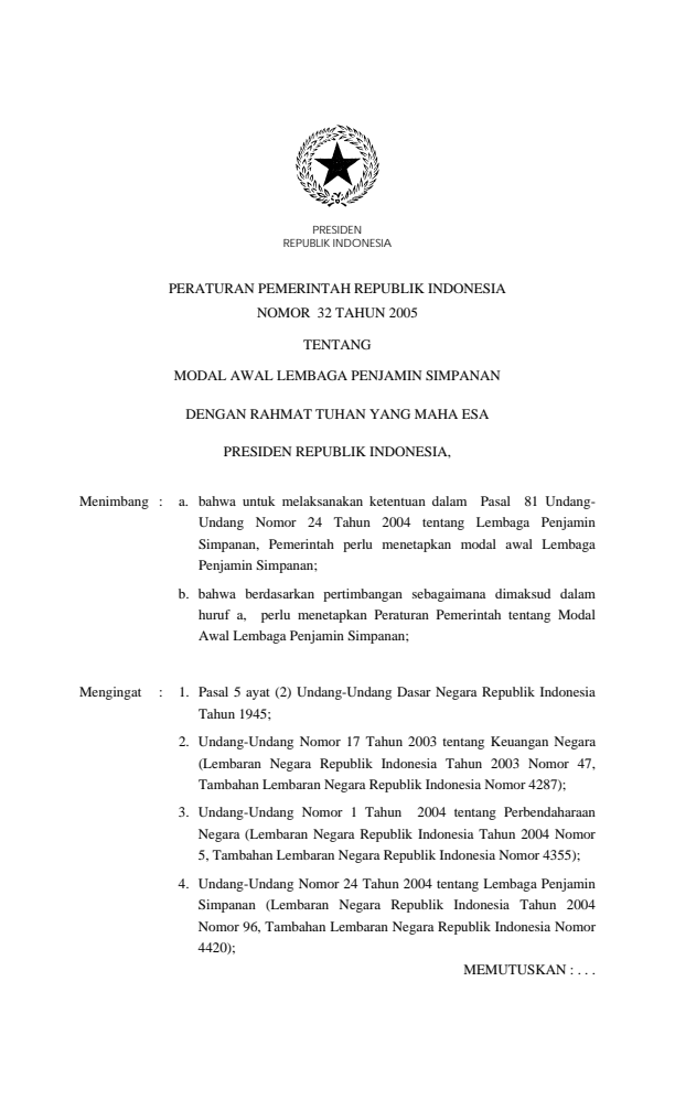 Peraturan Pemerintah Nomor 32 Tahun 2005