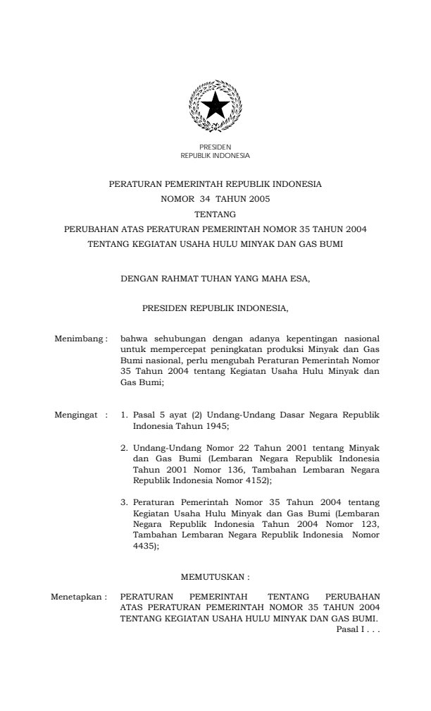 Peraturan Pemerintah Nomor 34 Tahun 2005