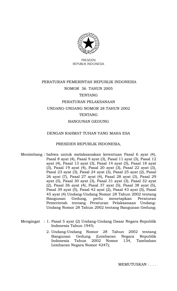 Peraturan Pemerintah Nomor 36 Tahun 2005