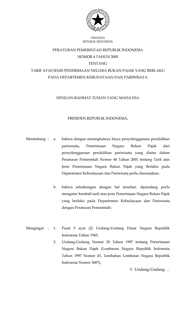 Peraturan Pemerintah Nomor 4 Tahun 2005