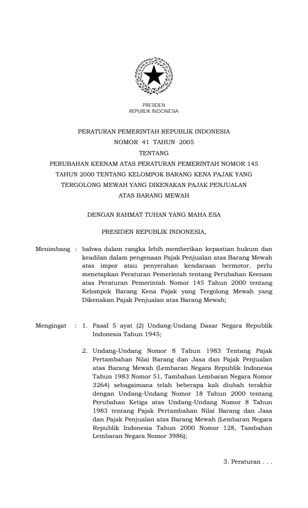 Peraturan Pemerintah Nomor 41 Tahun 2005