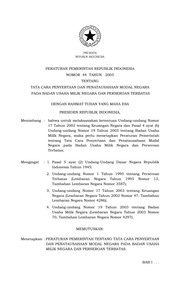 Peraturan Pemerintah Nomor 44 Tahun 2005