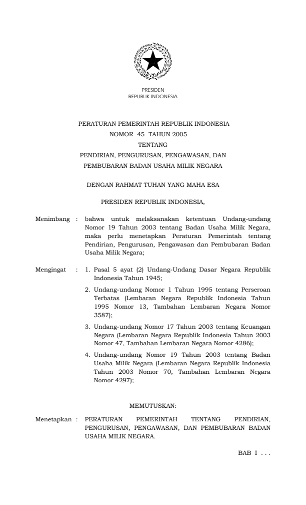 Peraturan Pemerintah Nomor 45 Tahun 2005